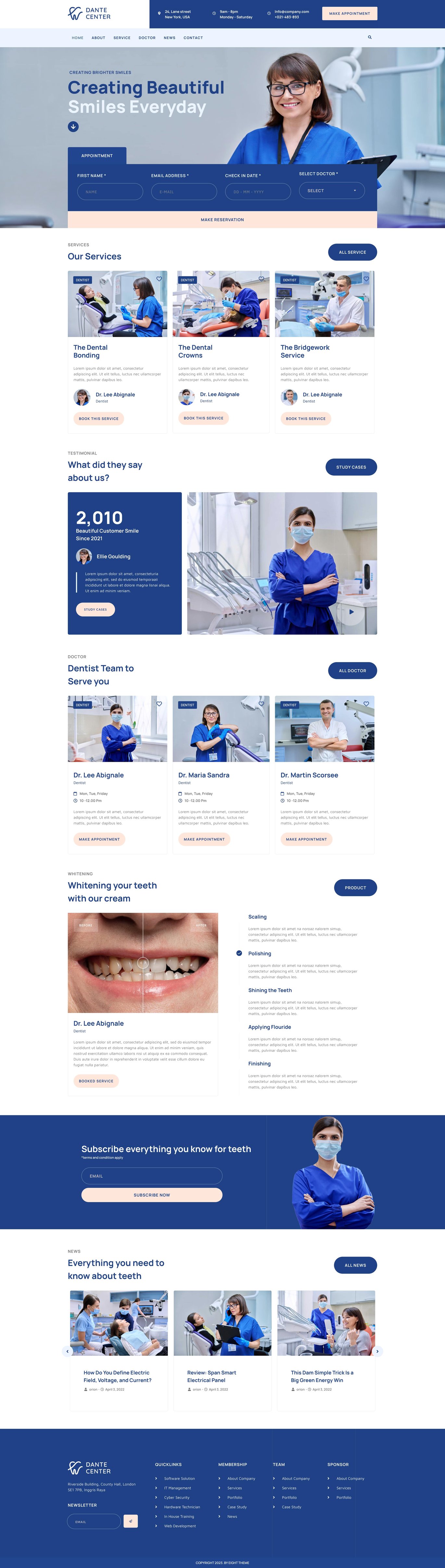 Dante Dentist & Dental Clinic Elementor Template Kit, WP Template